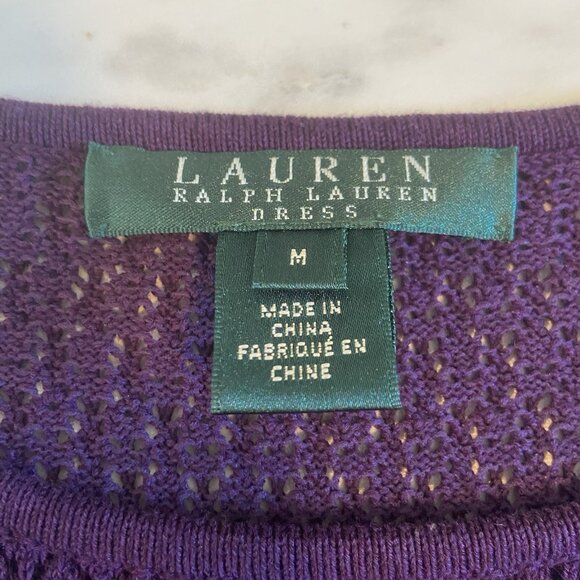 Ralph Lauren Pointelle Knit A-Line Dress Size M Purple (Retail $169) Fit Flare - Picture 8 of 11